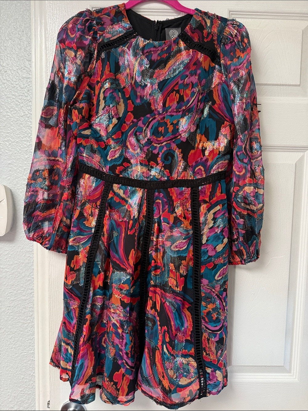 Vince Camuto Multicolor Paisley Mini Dress - Black, Pink, Teal, Orange